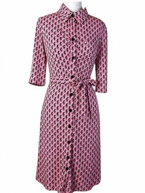 Laundry by Shelli Segal Pink Black xl Shirt Dress NWT Button Front Tie Waist